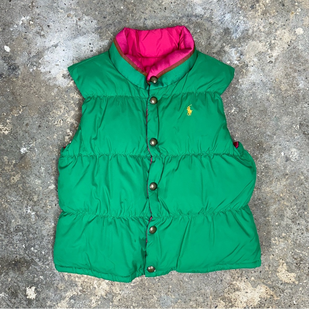 Ralph Lauren Reversible Green Pink Puffer Vest